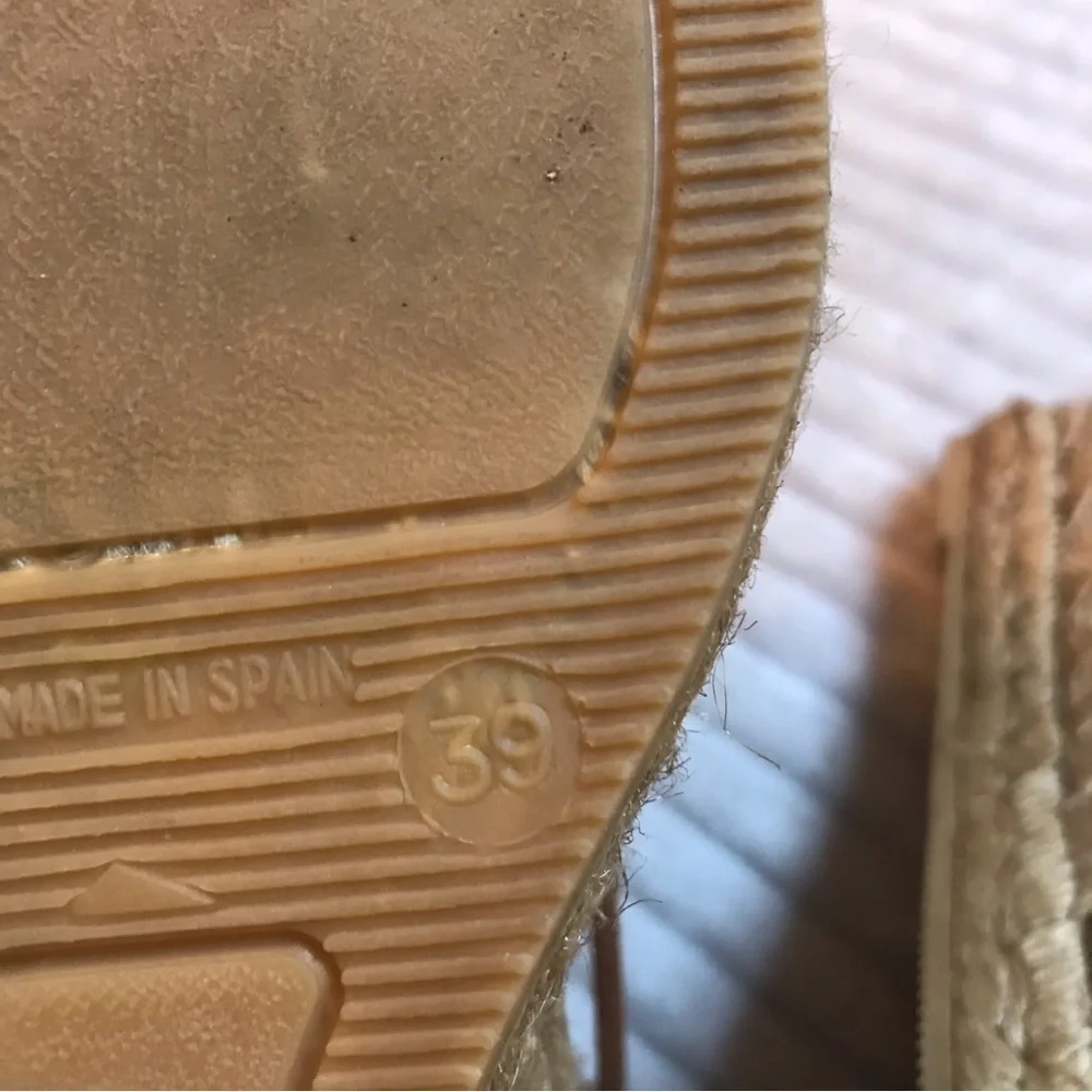 Eric Michael Sam Wedge Espadrilles Lace Up Tan Platform Sandals Size 39 9